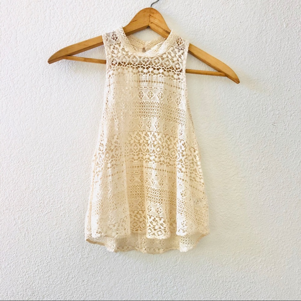 Elodie high neck lace tank top